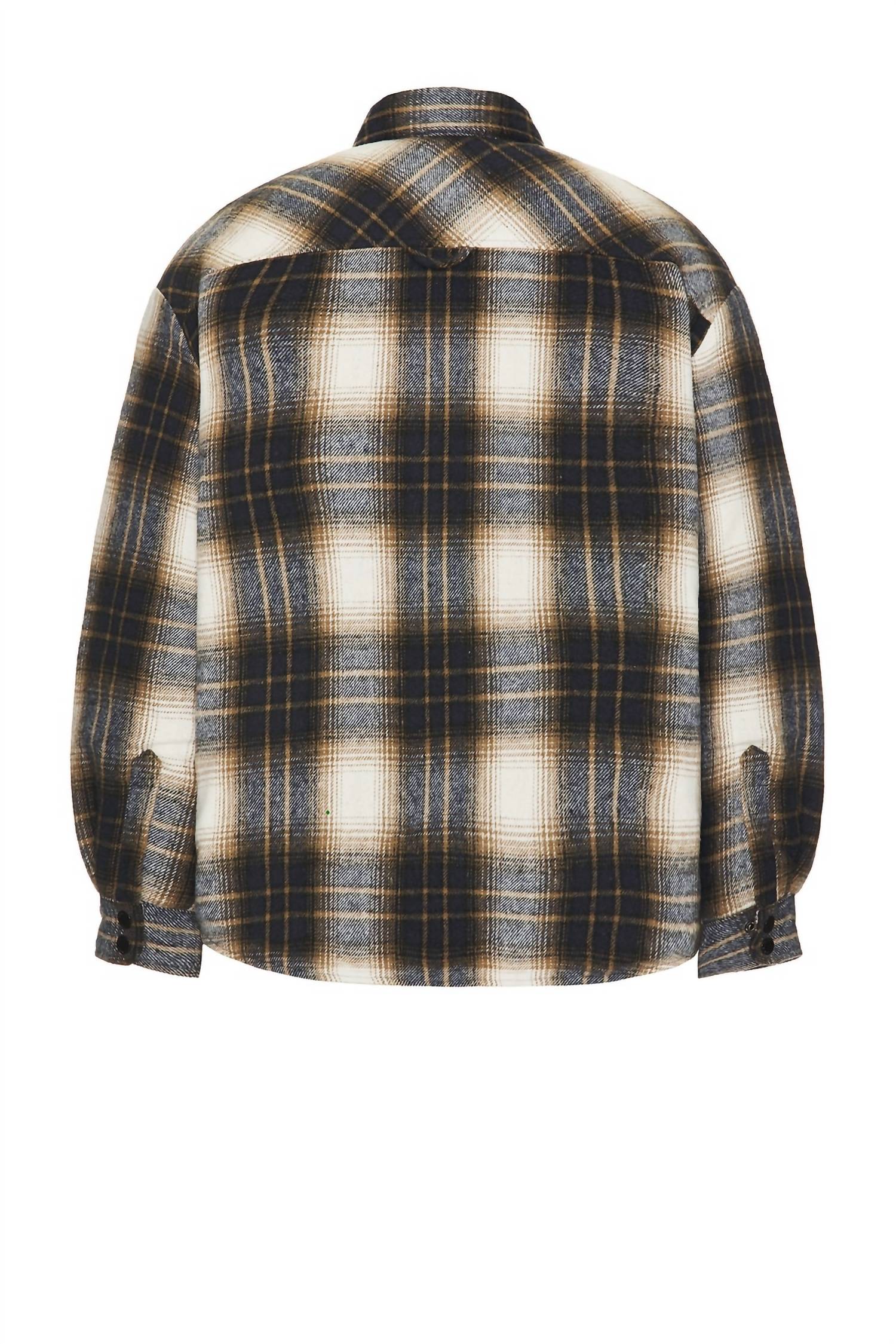 Stan Ray Men's Quilted Plaid Overshirt in navy - men's shirt - detail view