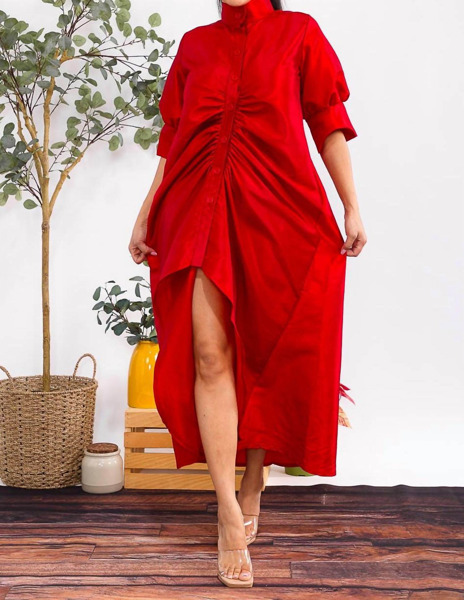 Karen T Design - Button Down Rutched Midi Dress