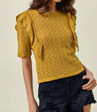 Doe And Rae - Pointelle Knit Top With Ruffle Sleeve