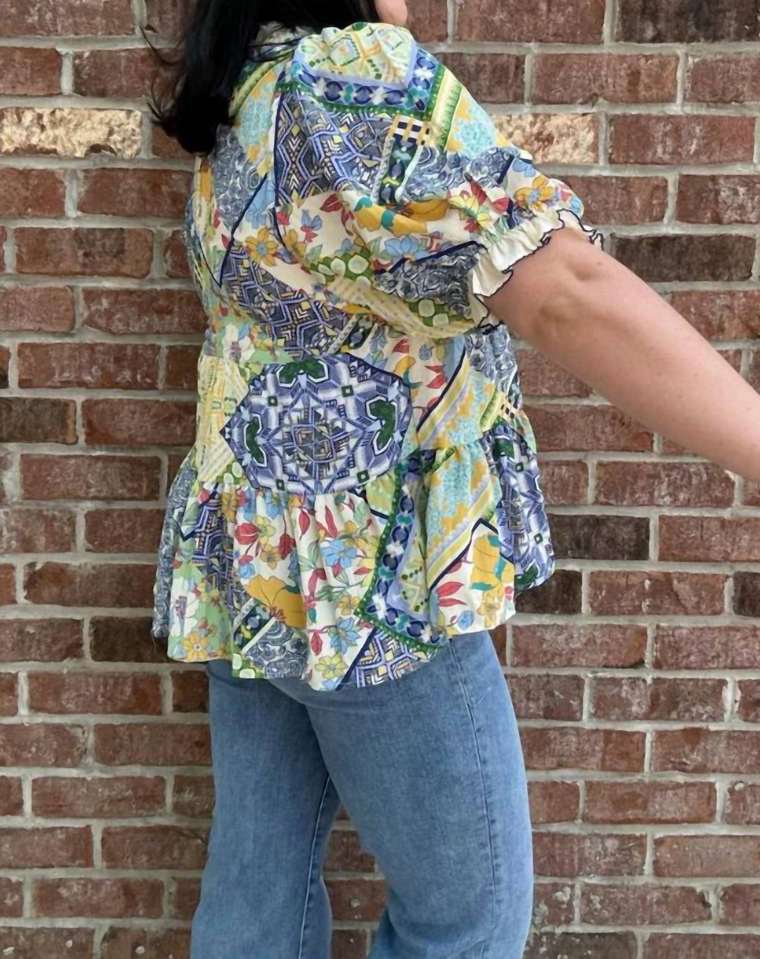 Easel - Patchwork Print Top