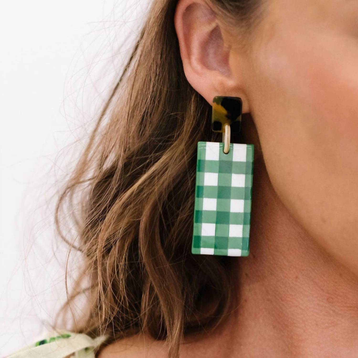 Sunshine Tienda - Women's Grass Gingham Cabana Earrings