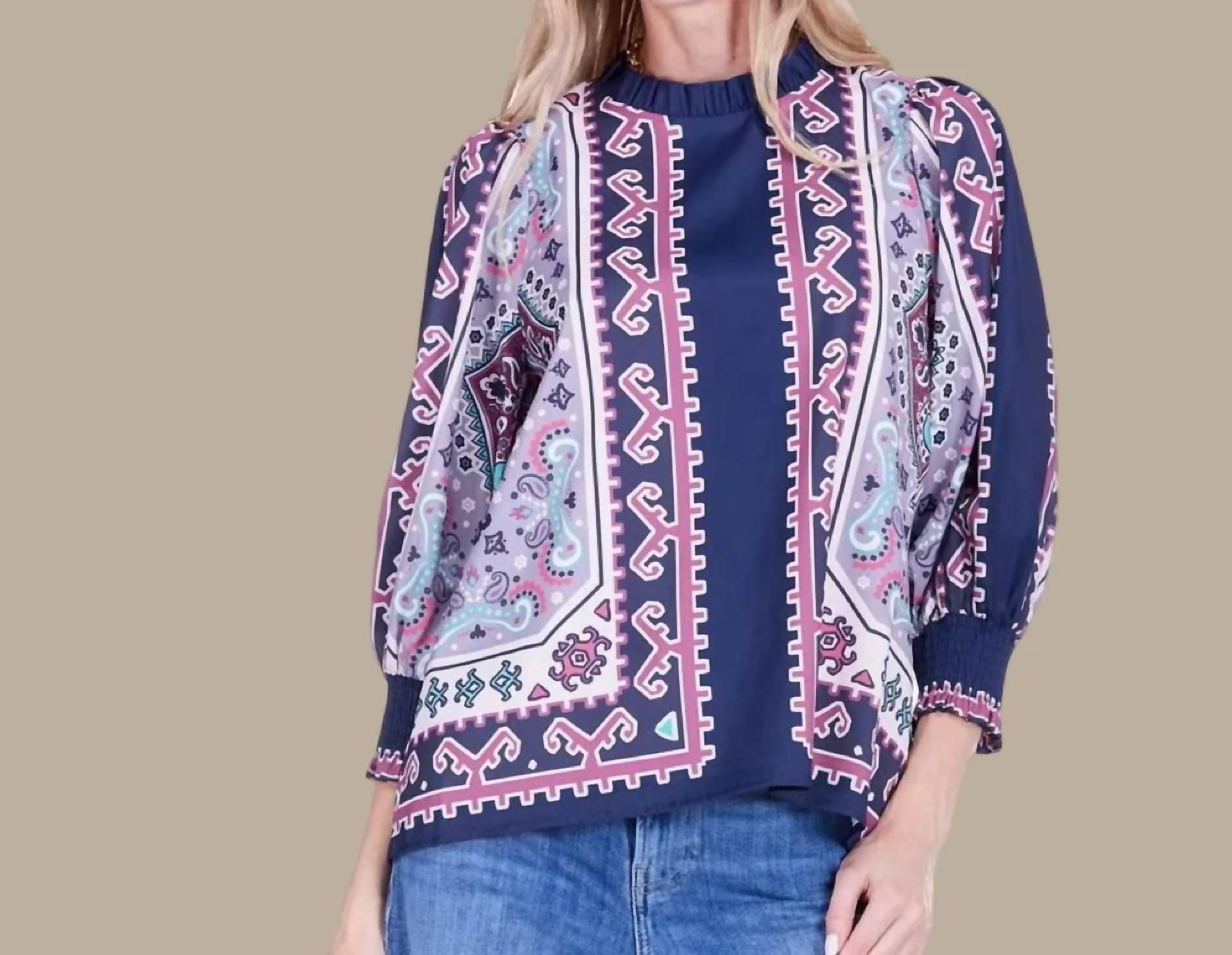Joy Joy - Mosaic High-neck Blouse