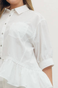 Entro - Chic Ruffle Hem Button-Up Blouse - Plus
