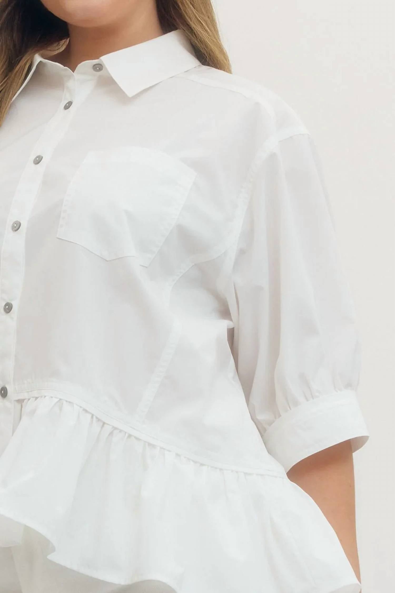 Entro - Chic Ruffle Hem Button-Up Blouse - Plus