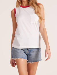 bobi Contrast Tank in white red - women's tank top