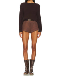 BARDOT X Revolve Jayla Faux Suede Mini Short in chocolate - women's shorts - view 5