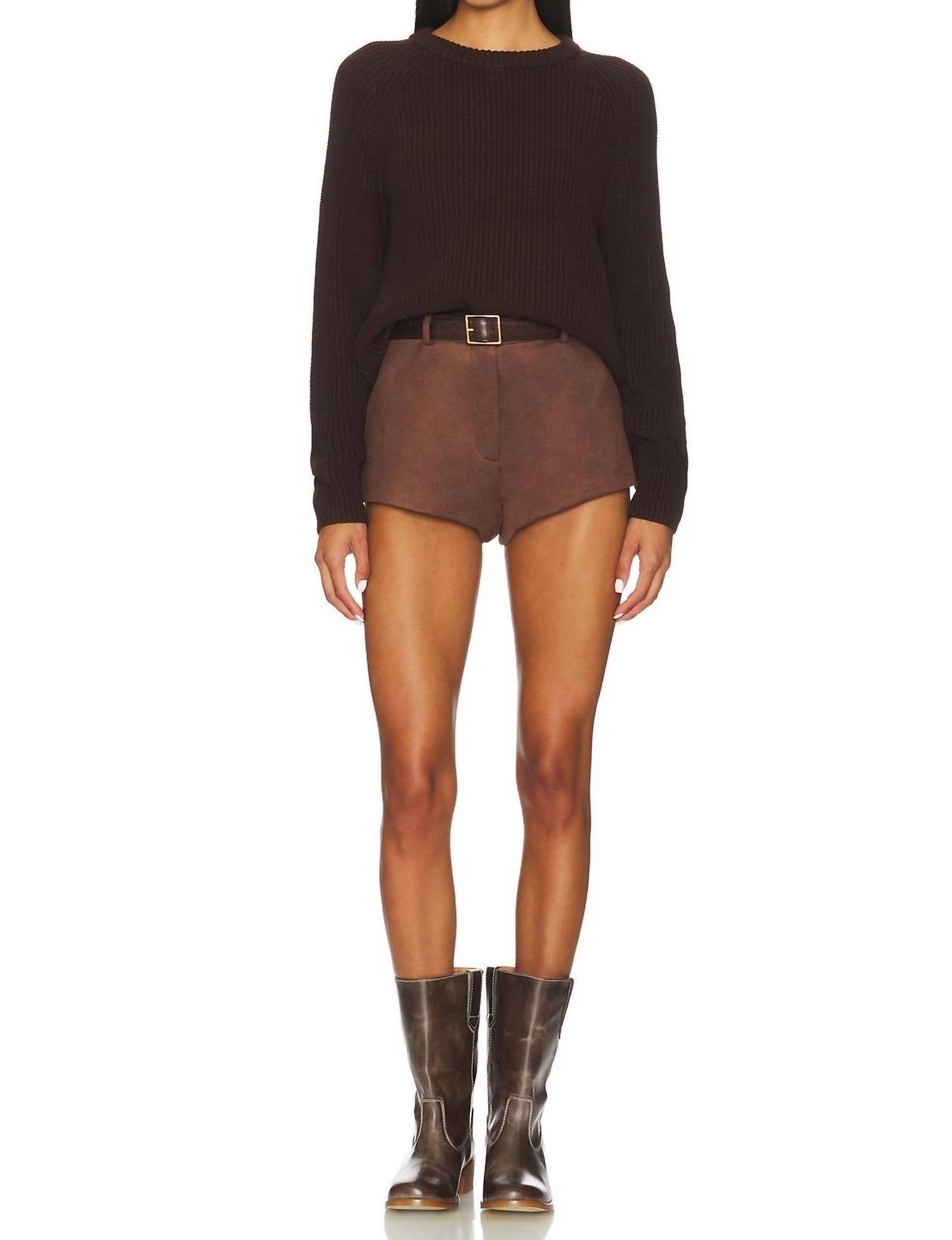 BARDOT X Revolve Jayla Faux Suede Mini Short in chocolate - women's shorts - view 5