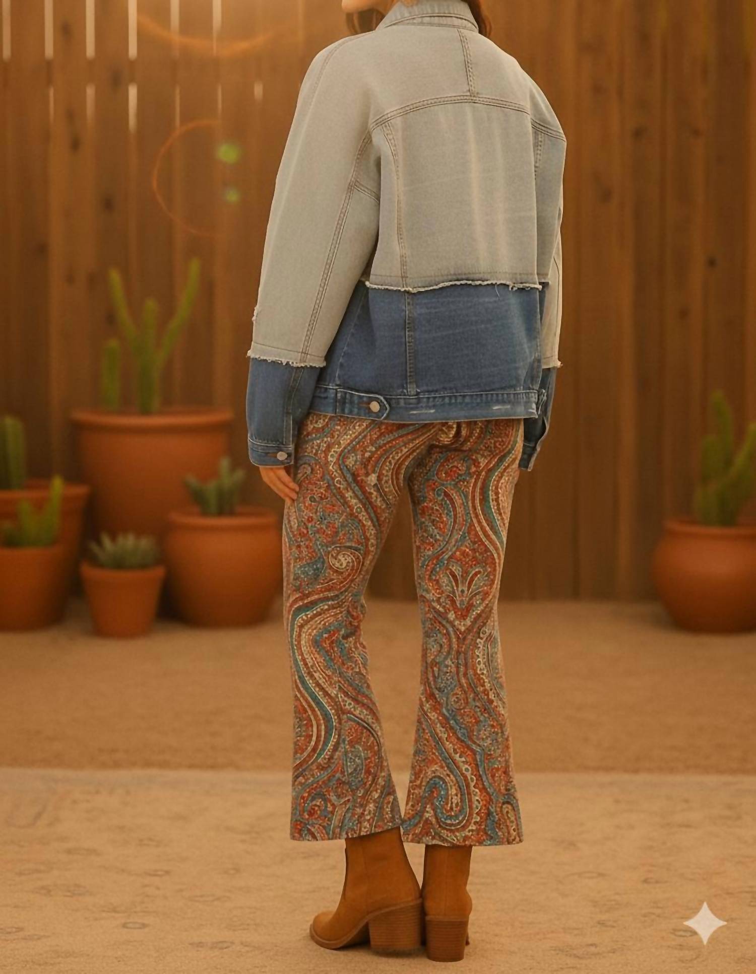 Little Secret Of Mine - Split Decision Button Closure Pockets Two-Tone Denim Jacket