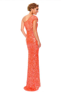 Precious Formals - Hand Beaded One Shoulder Prom Gown