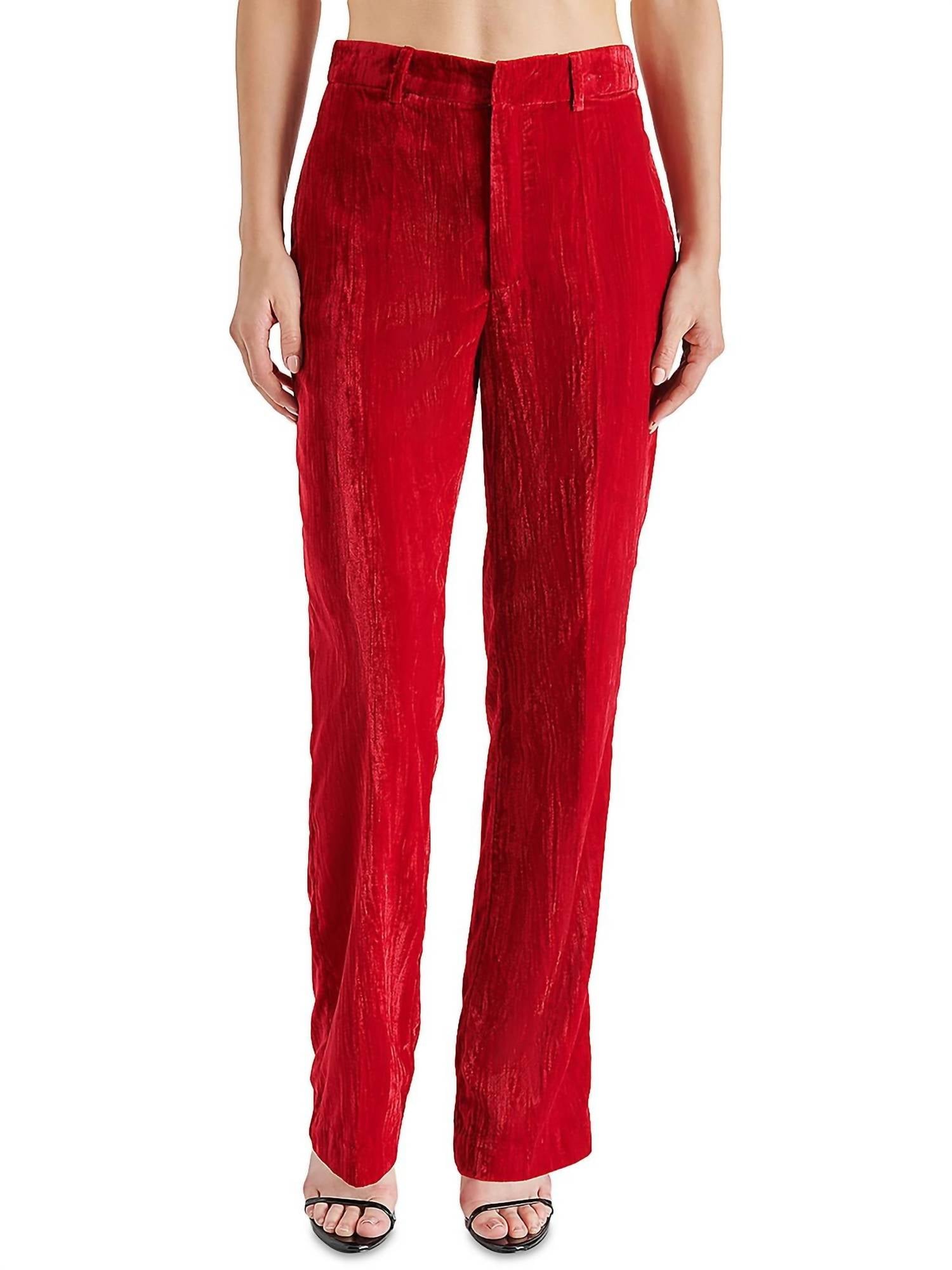 STEVE MADDEN Mercer Crushed Velvet Pants in red - women's pants