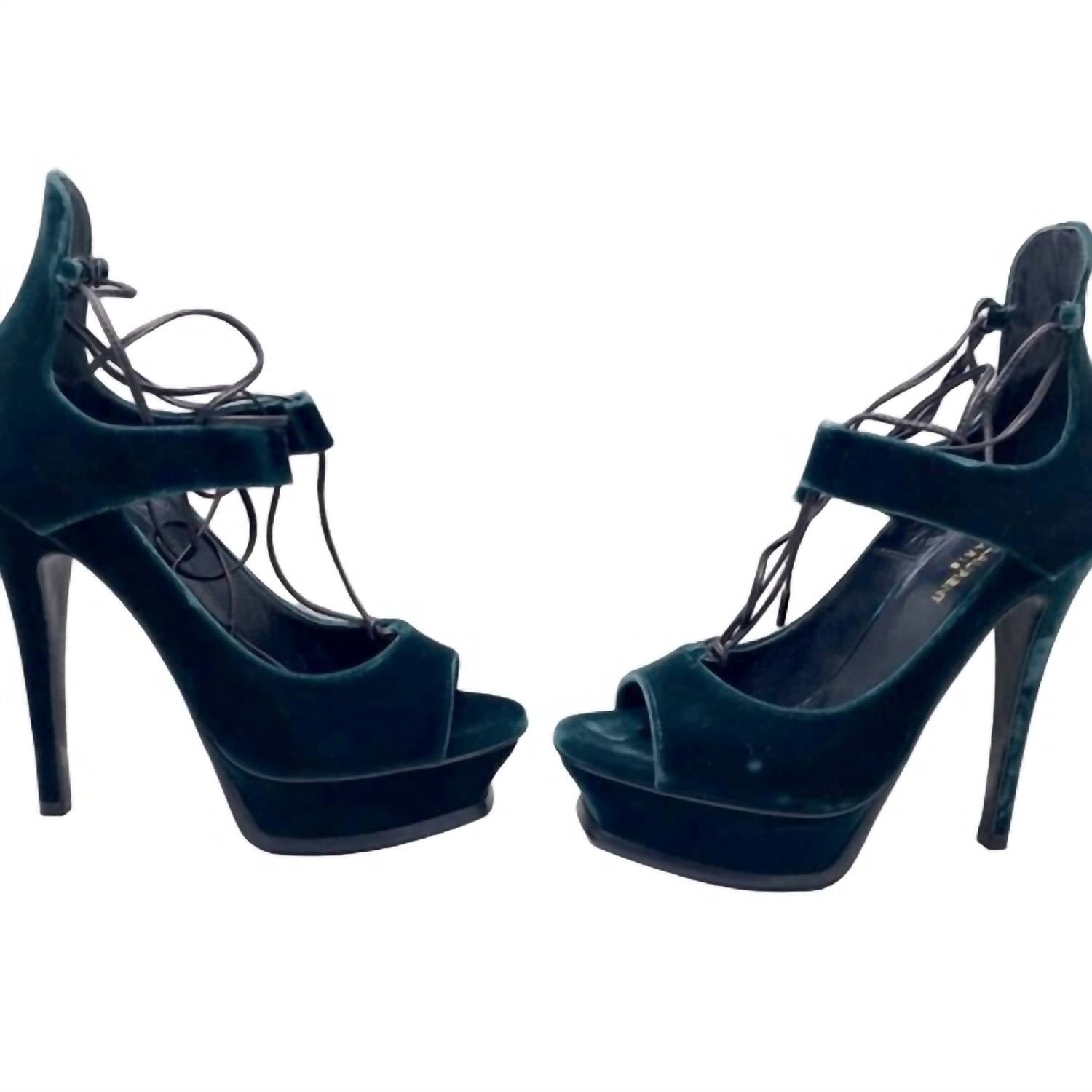 SAINT LAURENT Women's Velluto Master Platform Heeled Sandals in emerald - women's sandal - alternate view