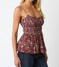 Olivaceous - Floral Pleated Top