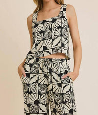 GILLI Cabana Casual Print Wide Leg Pants in black white - women's pants - alternate view