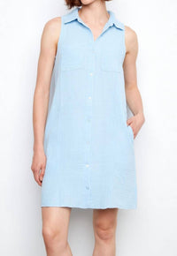 CHARLIE B Sleeveless Gauze Shirt Mini Dress in bluebell - women's dress