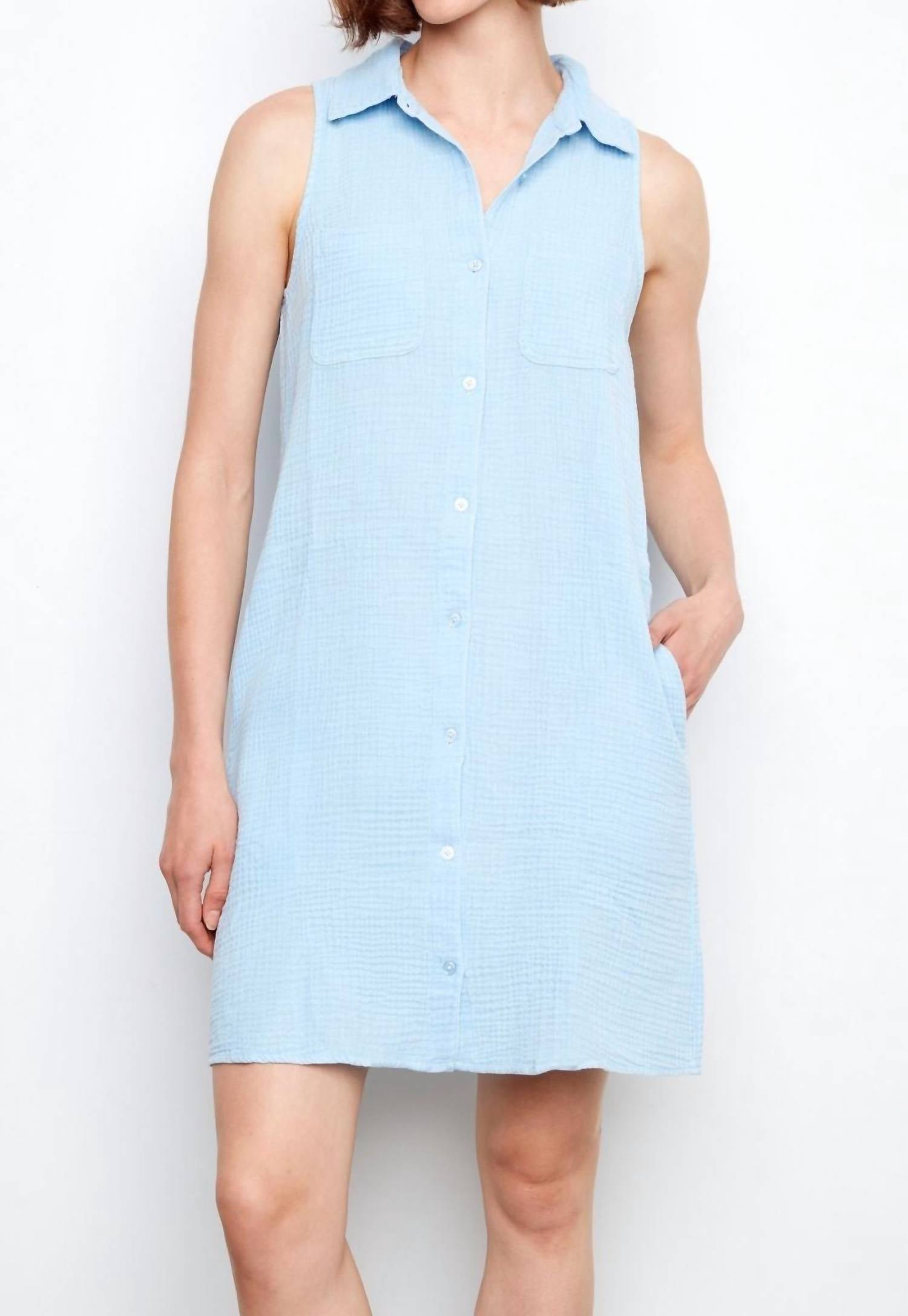 CHARLIE B Sleeveless Gauze Shirt Mini Dress in bluebell - women's dress
