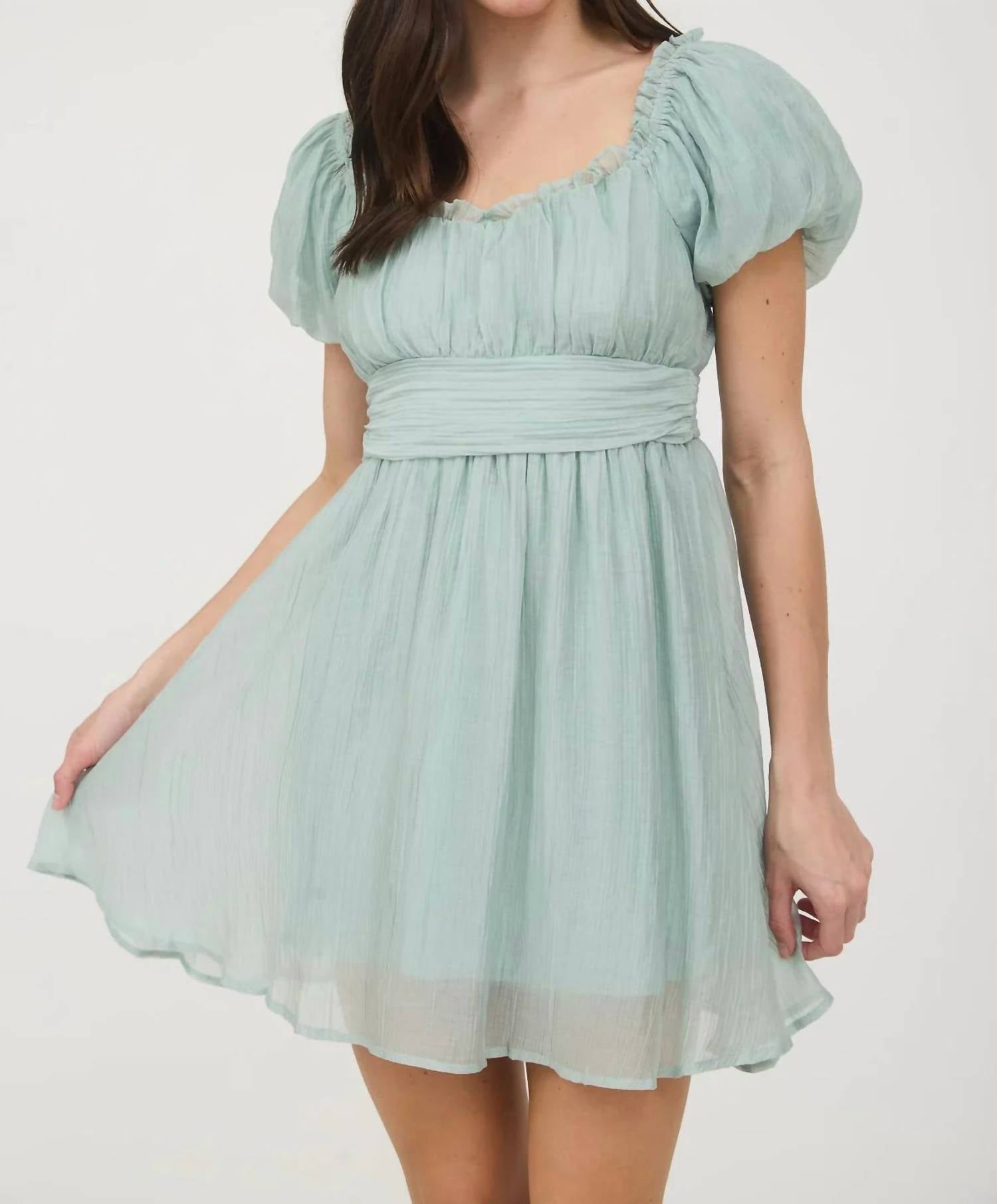 Blu Pepper - Balloon Sleeve Ruffle Trim Back Lace Up Mini Dress