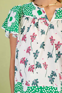 Gigio - Mixed Print Short Sleeve Top