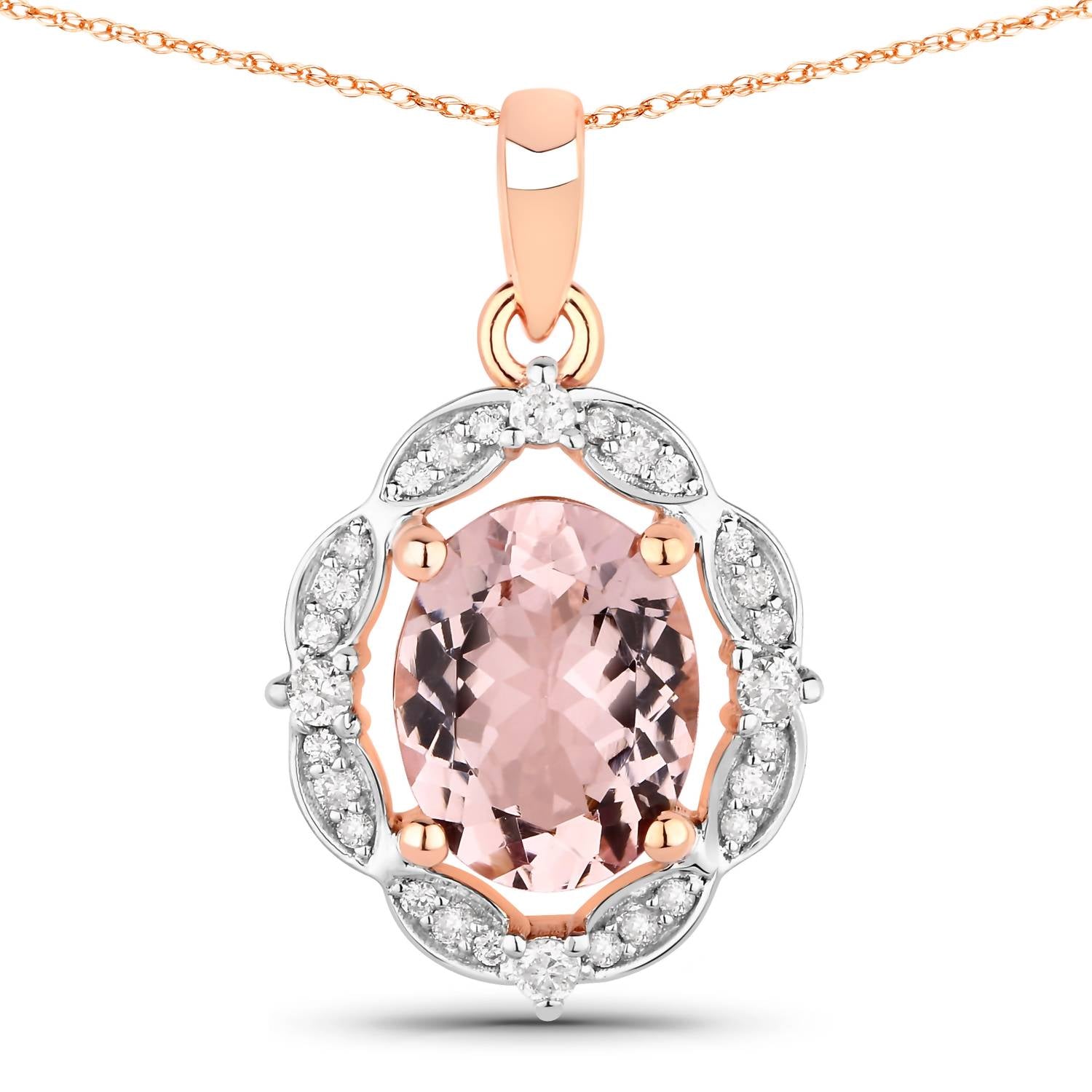 Diana M Jewels Women's Oval Natural Morganite Pendant Necklace (1.64 Ct) - Classic in 14k rose gold - women's jewelry