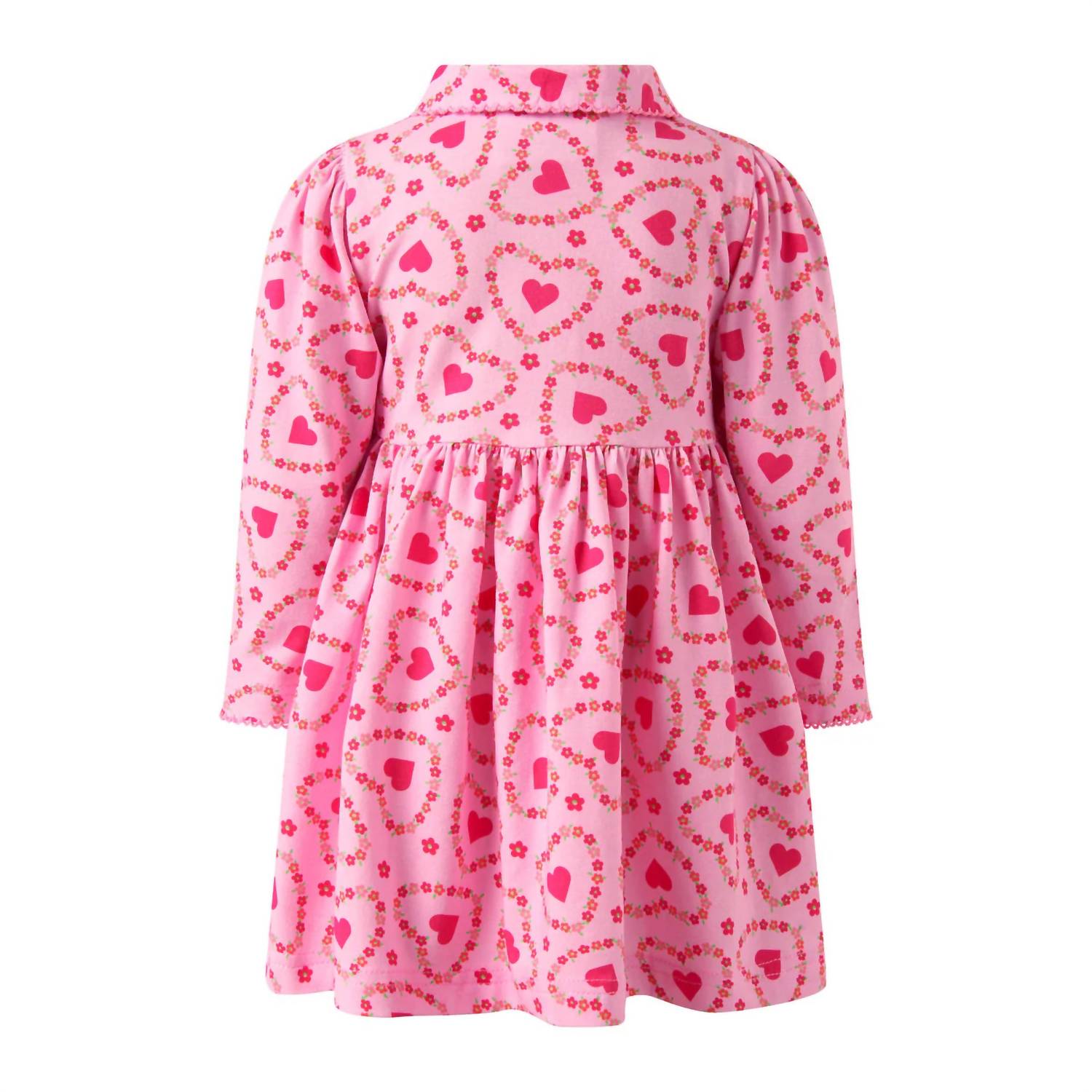 Rachel Riley Girl's Floral Heart Jersey Dress in pink - kids' dress - detail view