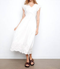 CHARLIE B V Neck Elastic Waist Dress in white - women's dress