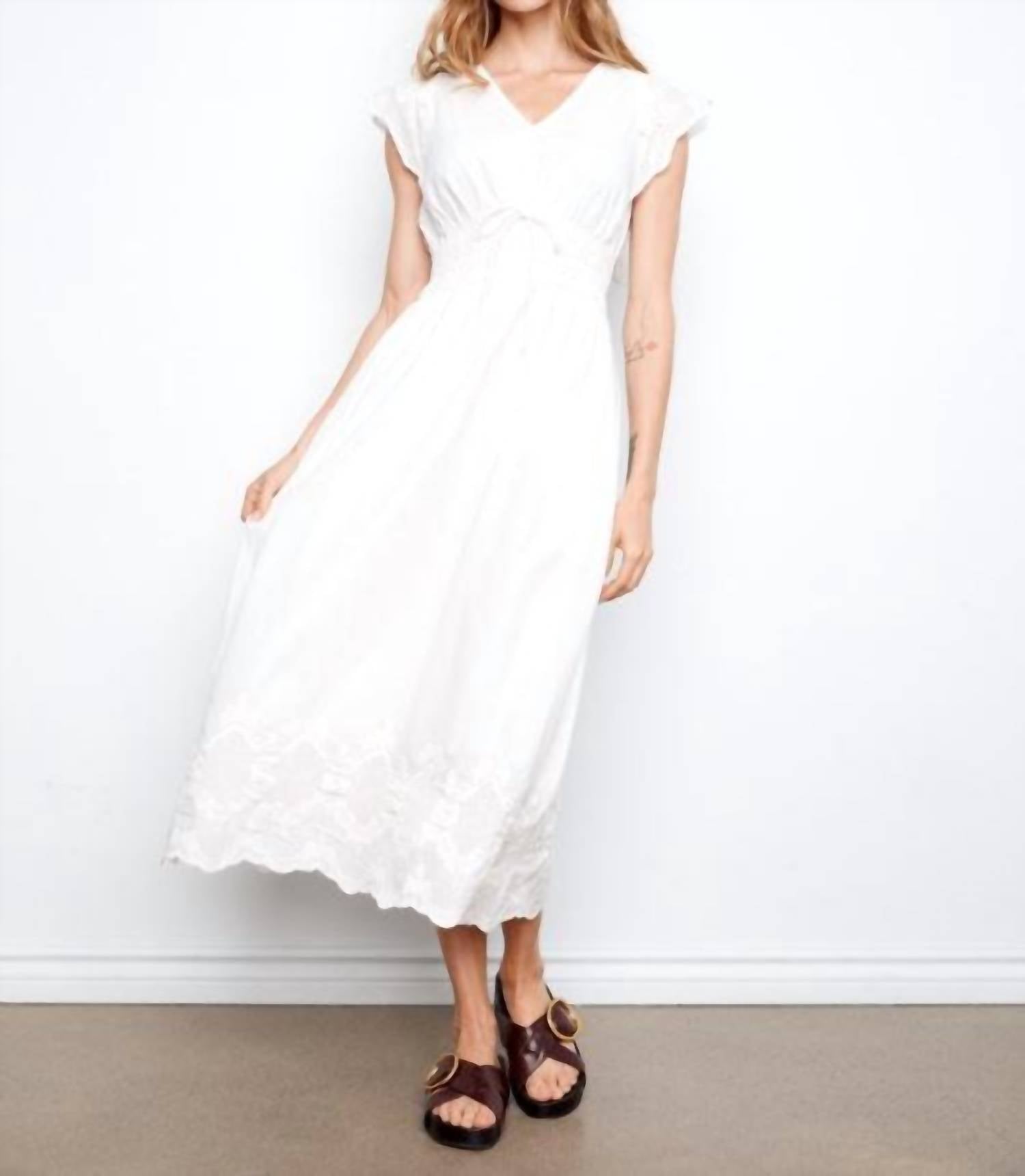 CHARLIE B V Neck Elastic Waist Dress in white - women's dress