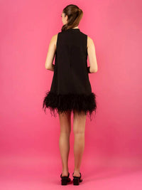 JESSIE LIU Sleeveless Cotton Feather Dress in black - women's dress - detail view