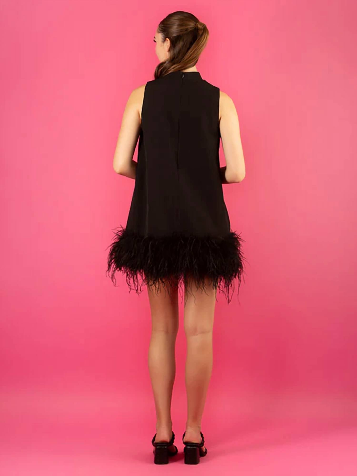 JESSIE LIU Sleeveless Cotton Feather Dress in black - women's dress - detail view