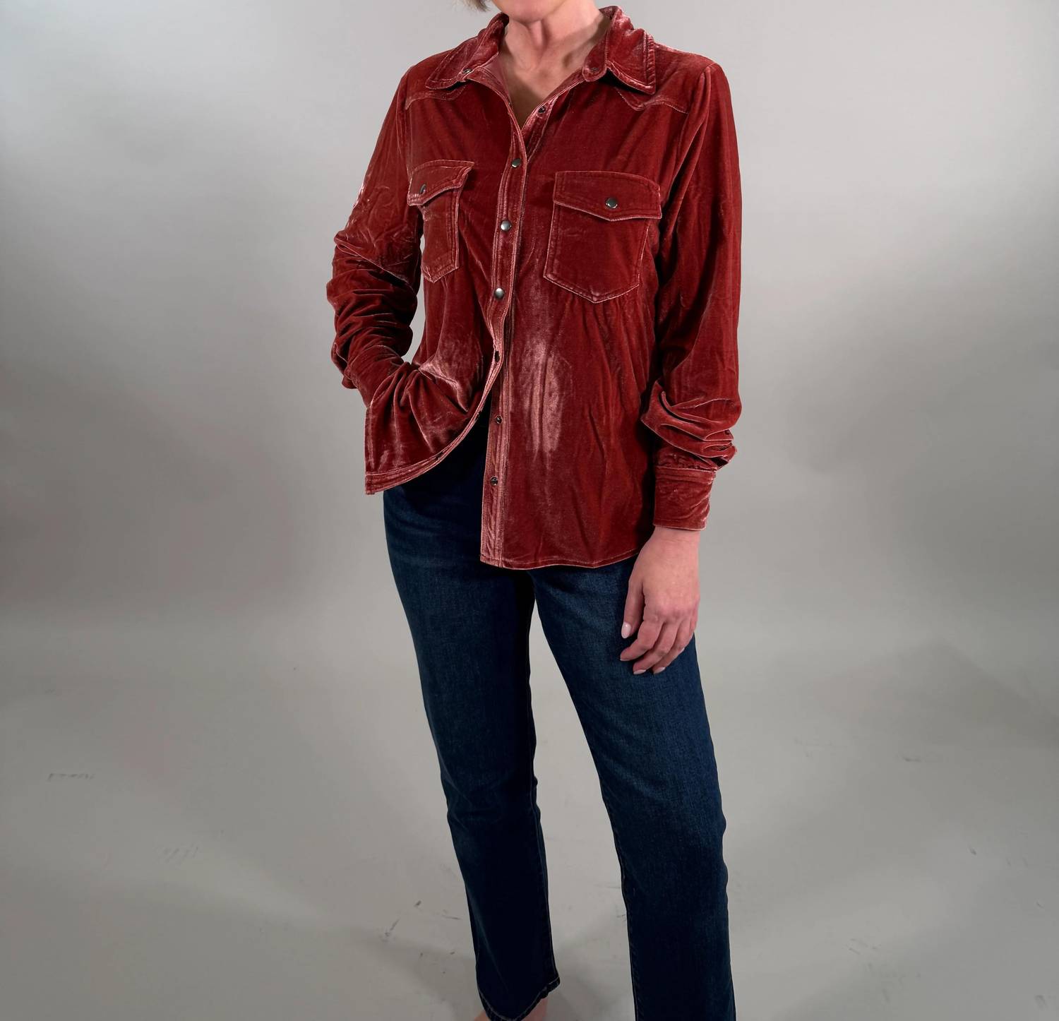 Easel - Button Down Velvet Shirt