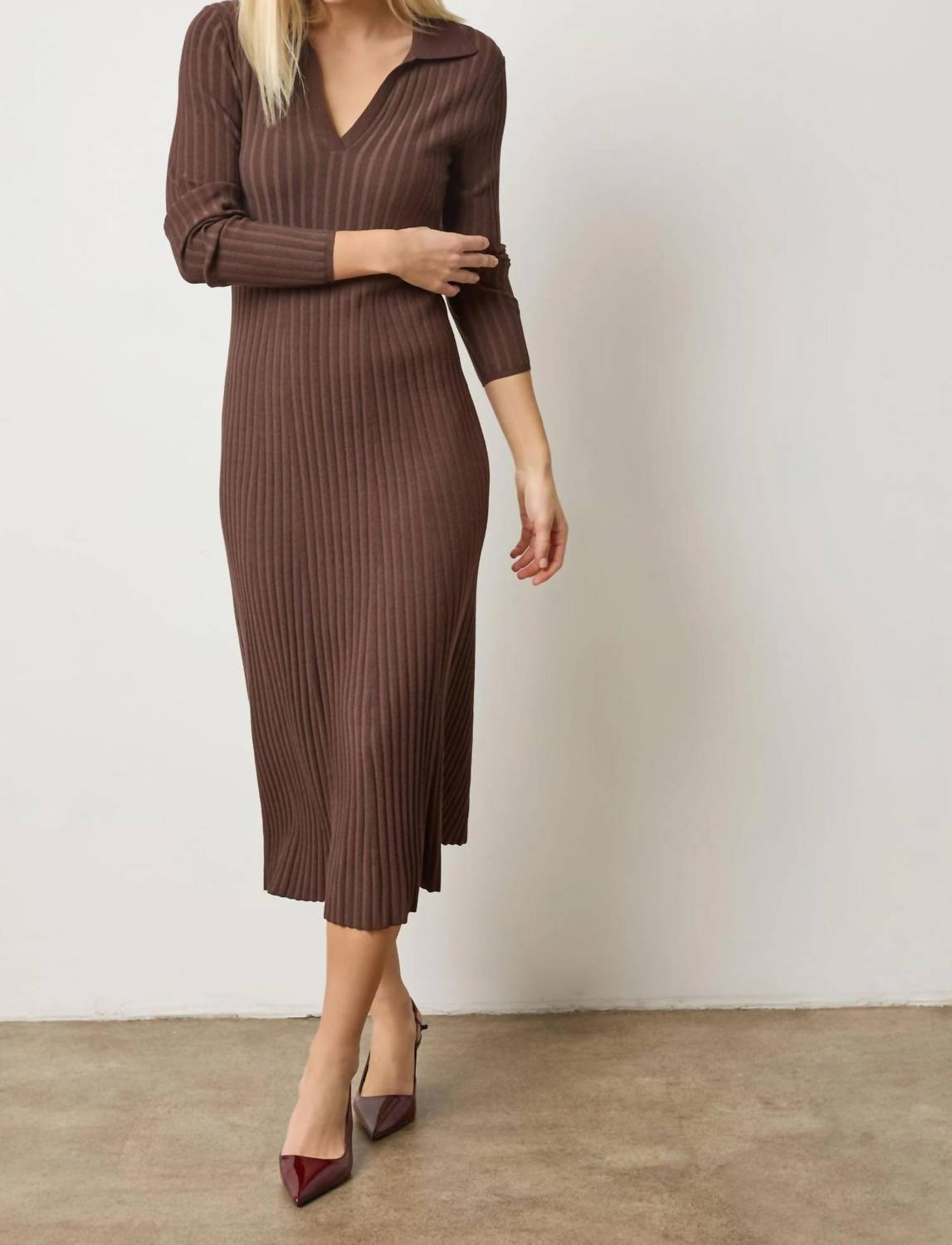 Lilla P - Long Sleeve Rib Henley Midi Dress