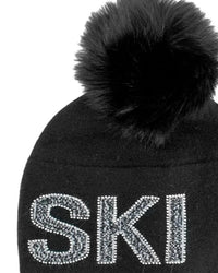 Mitchie'S Matchings - Women's Knit Ski Beanie With Crystals & Fox Fur Pom Pom