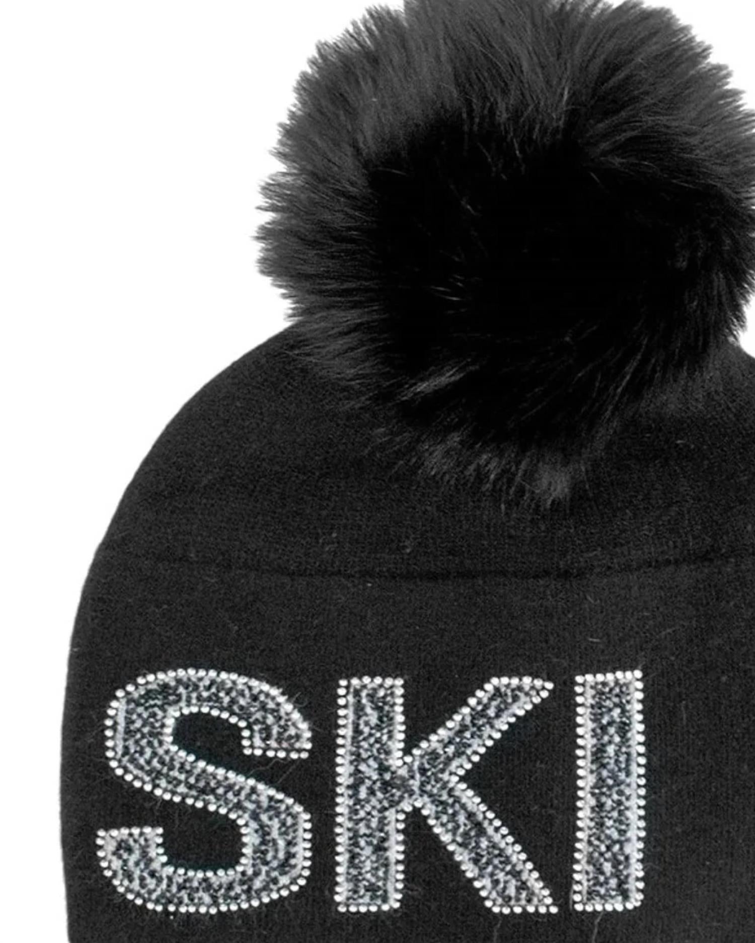 Mitchie'S Matchings - Women's Knit Ski Beanie With Crystals & Fox Fur Pom Pom