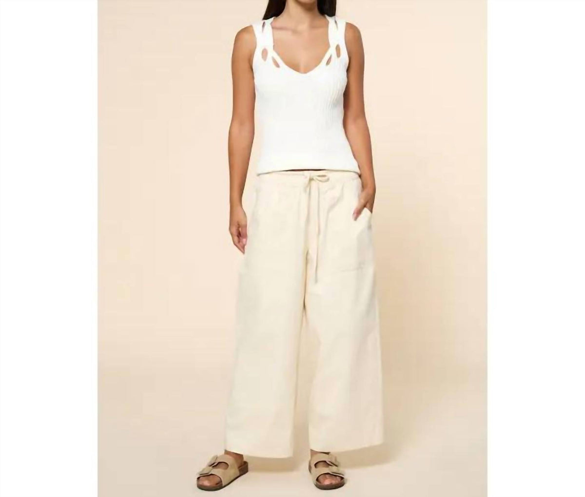 Lalavon - Victoria Ribbed Cut Out Strap Knit Tank Top
