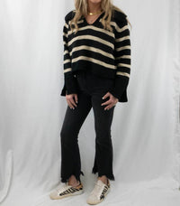 Olivaceous - Women's Striped Collar Sweater