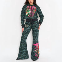 Ed Hardy Anchor Rose Bootcut Sweatpants in green leopard - women's pants