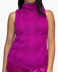 Sablyn - Salvia Sleeveless Cashmere Cable Turtleneck Top