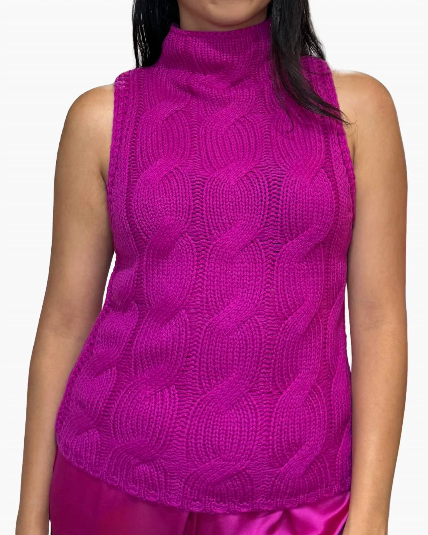 Sablyn - Salvia Sleeveless Cashmere Cable Turtleneck Top