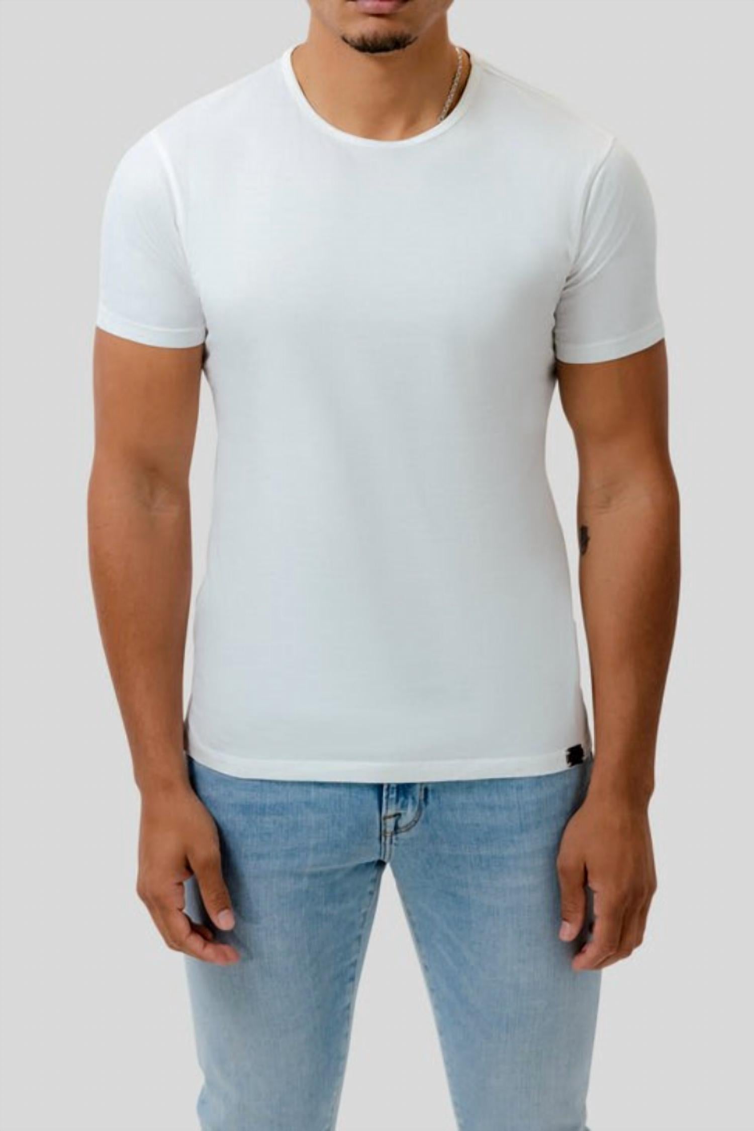 Dezman Crew Neck Split Hem Tee in white - men's t-shirt