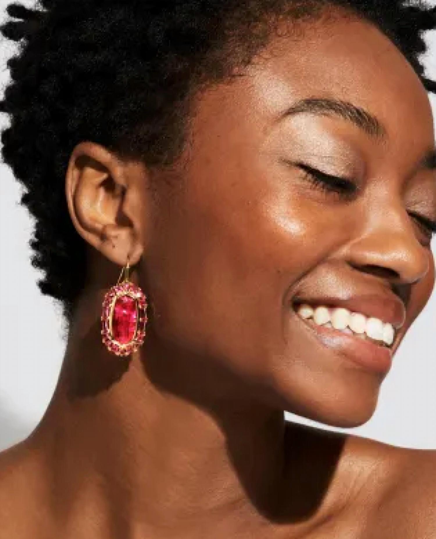 Kendra Scott Women's Elle Crystal Frame Drop Earrings in raspberry illusion - women's jewelry - detail view
