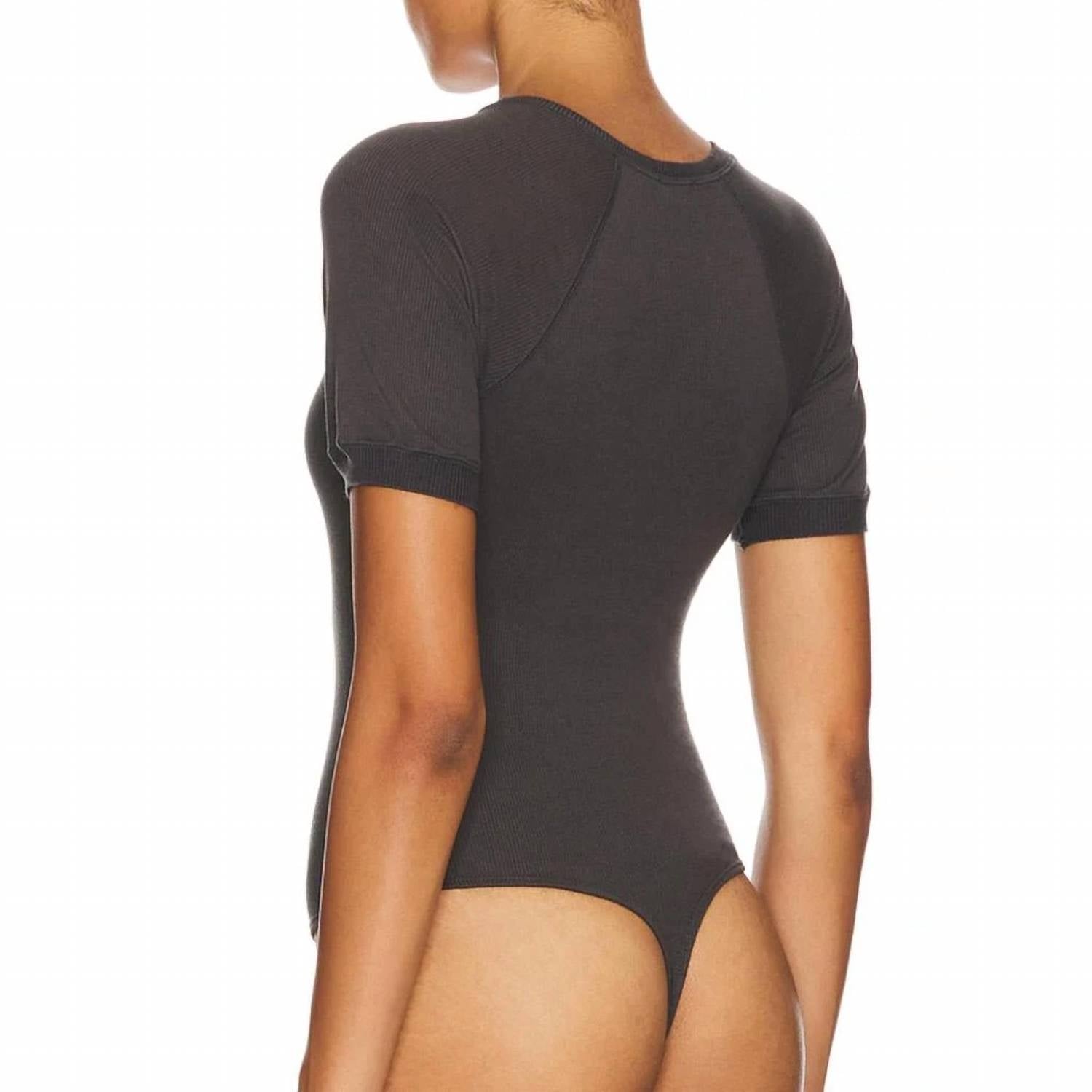 Free People Women's Lazy Daisy Bodysuit in charcoal - women's shirt - detail view