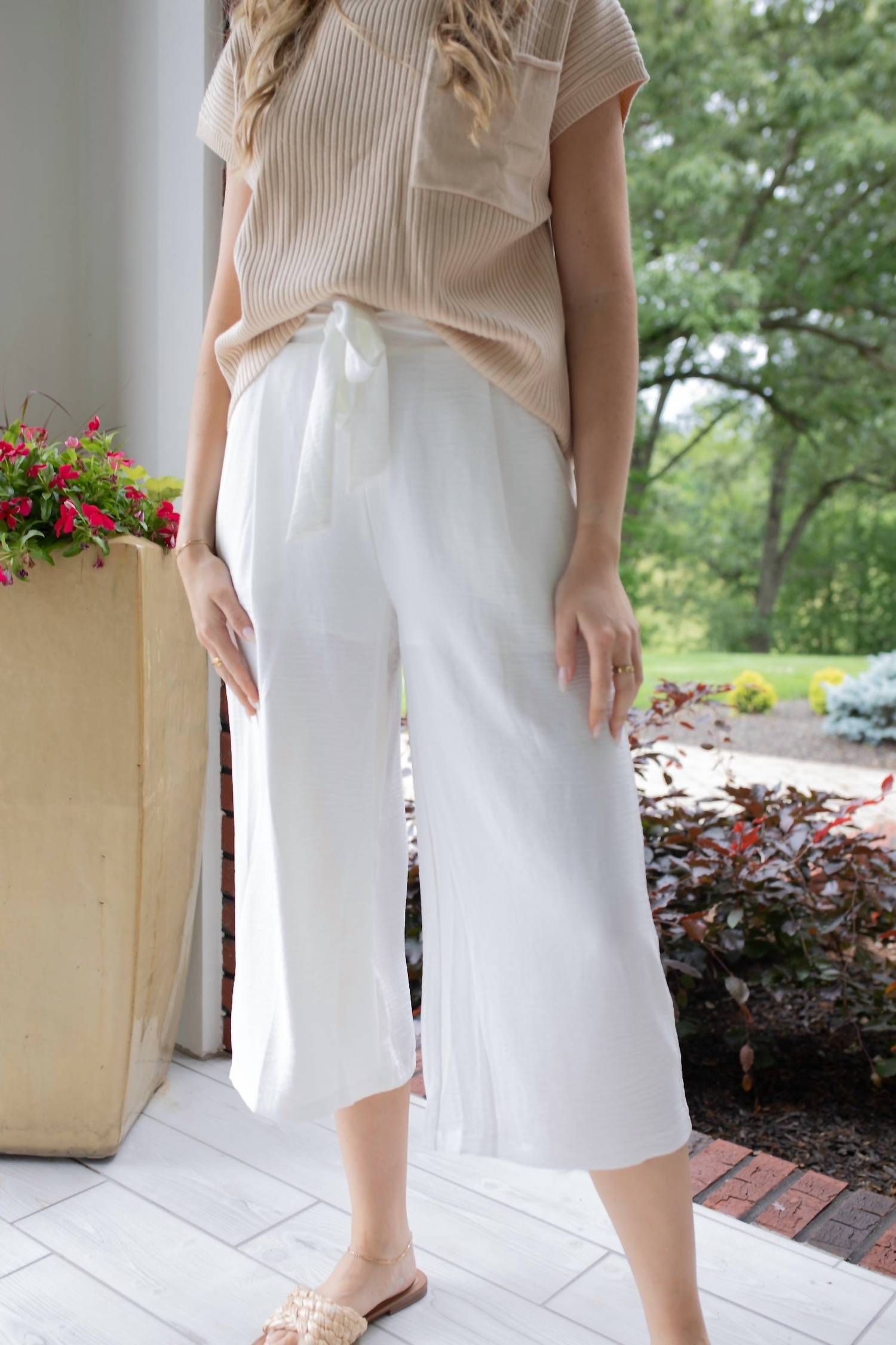 Hem & Thread - Easy Elegance Tie Waist Crop Pants