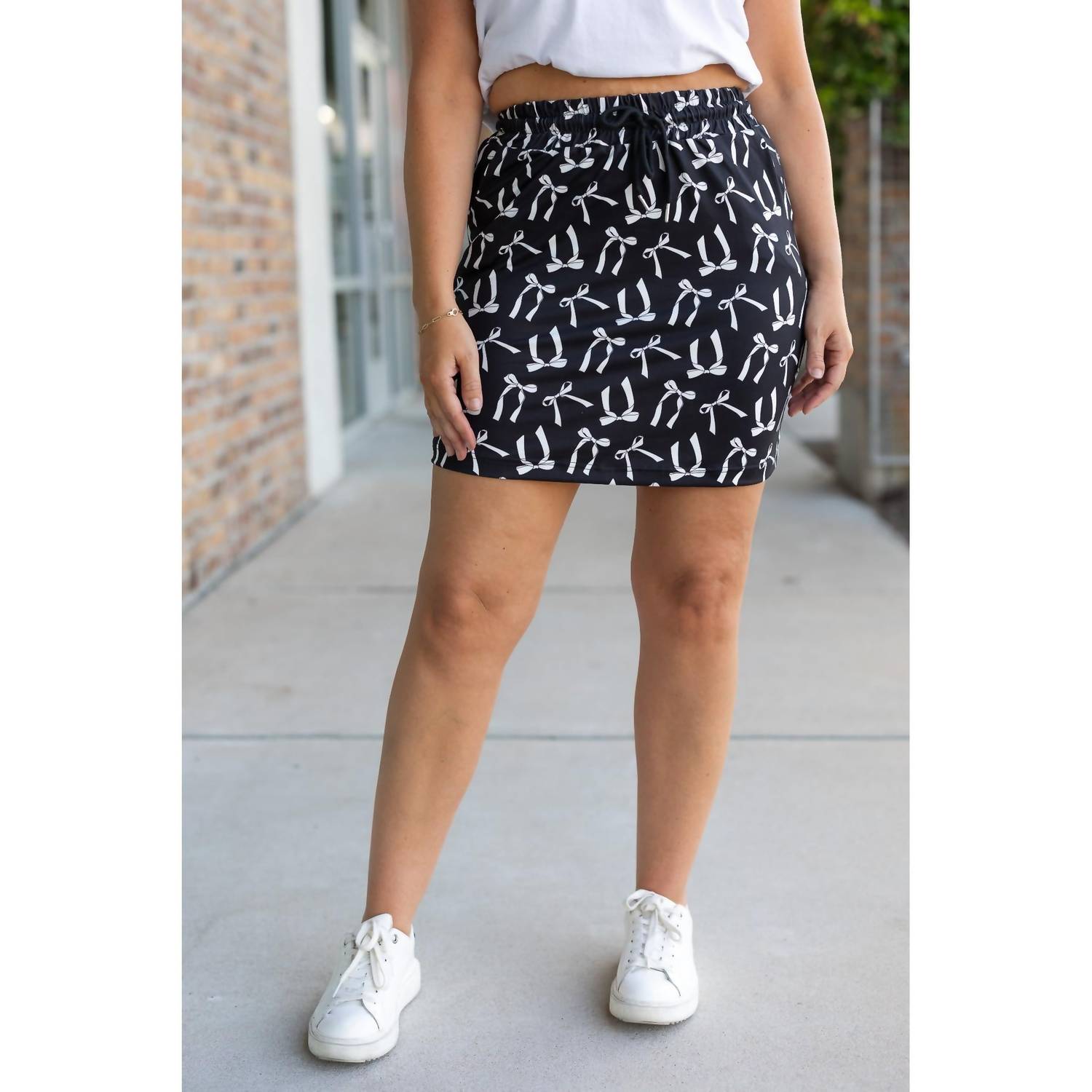 Julia Rose Millie Jogger Skirt in white bow - women's skirt