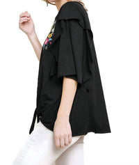 Umgee - Embroidered Ruffled Sleeve Knot Top