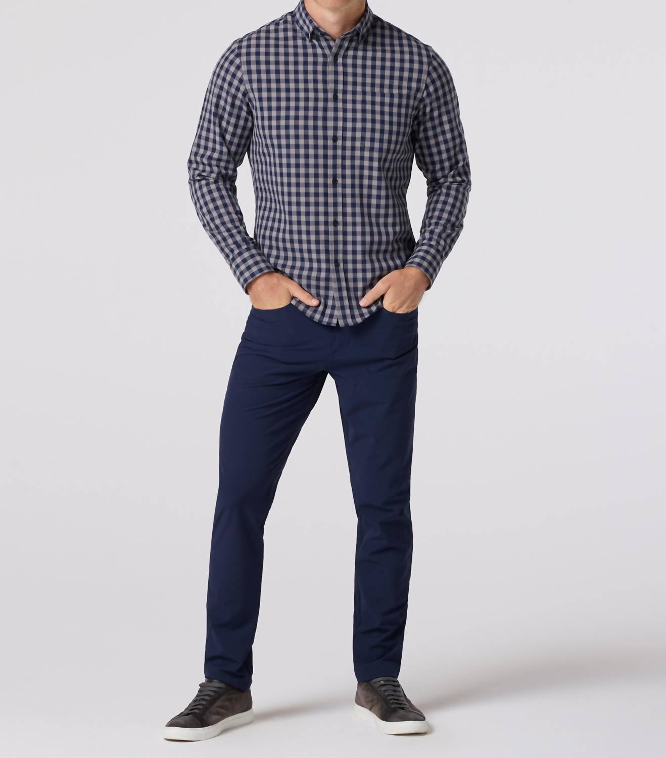 Mizzen + Main City Flannel Top in nickel hayes gingham - men's long sleeve top - detail view