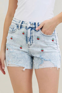 Judy Blue - High Waisted Cherry Embroidery Shorts