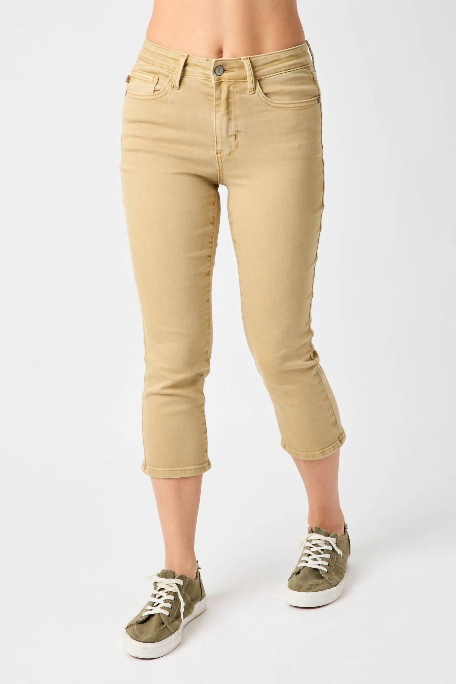Judy Blue Mid Rise Capri Pants in khaki - women's pants