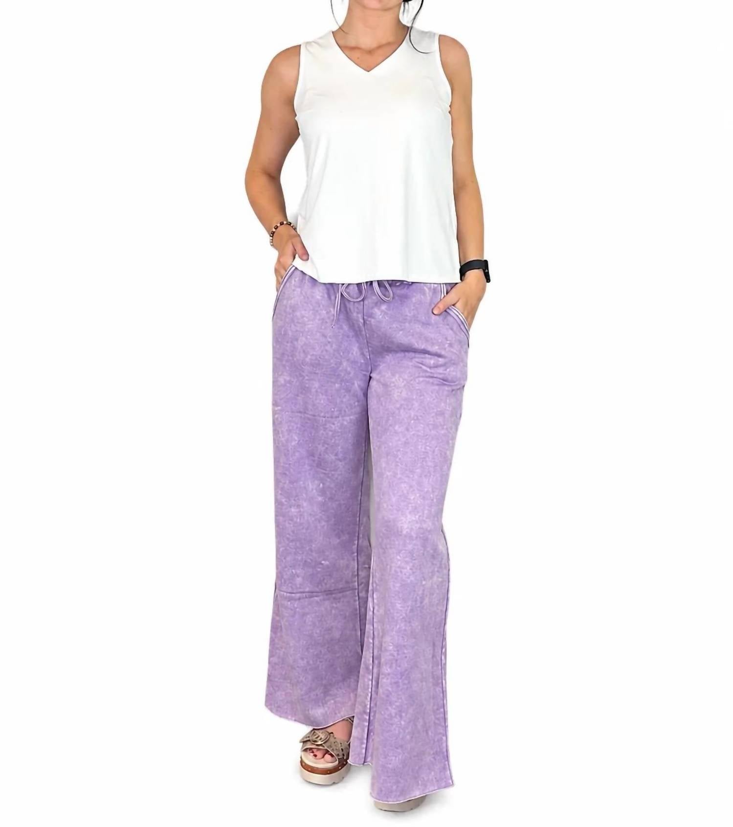 Zenana - Women's Acid Wash Fleece Palazzo Sweatpant