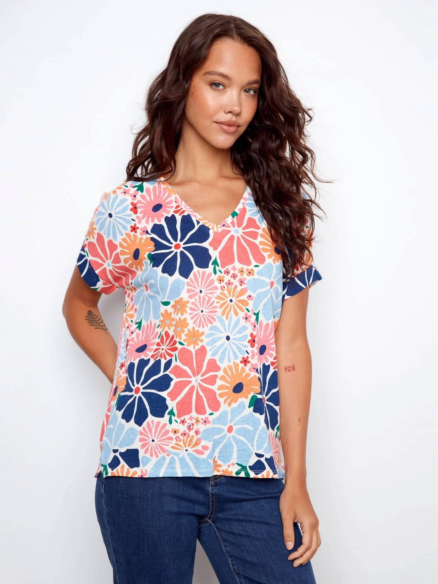 Charlie B - Printed Short Sleeve V-neck T-shirt