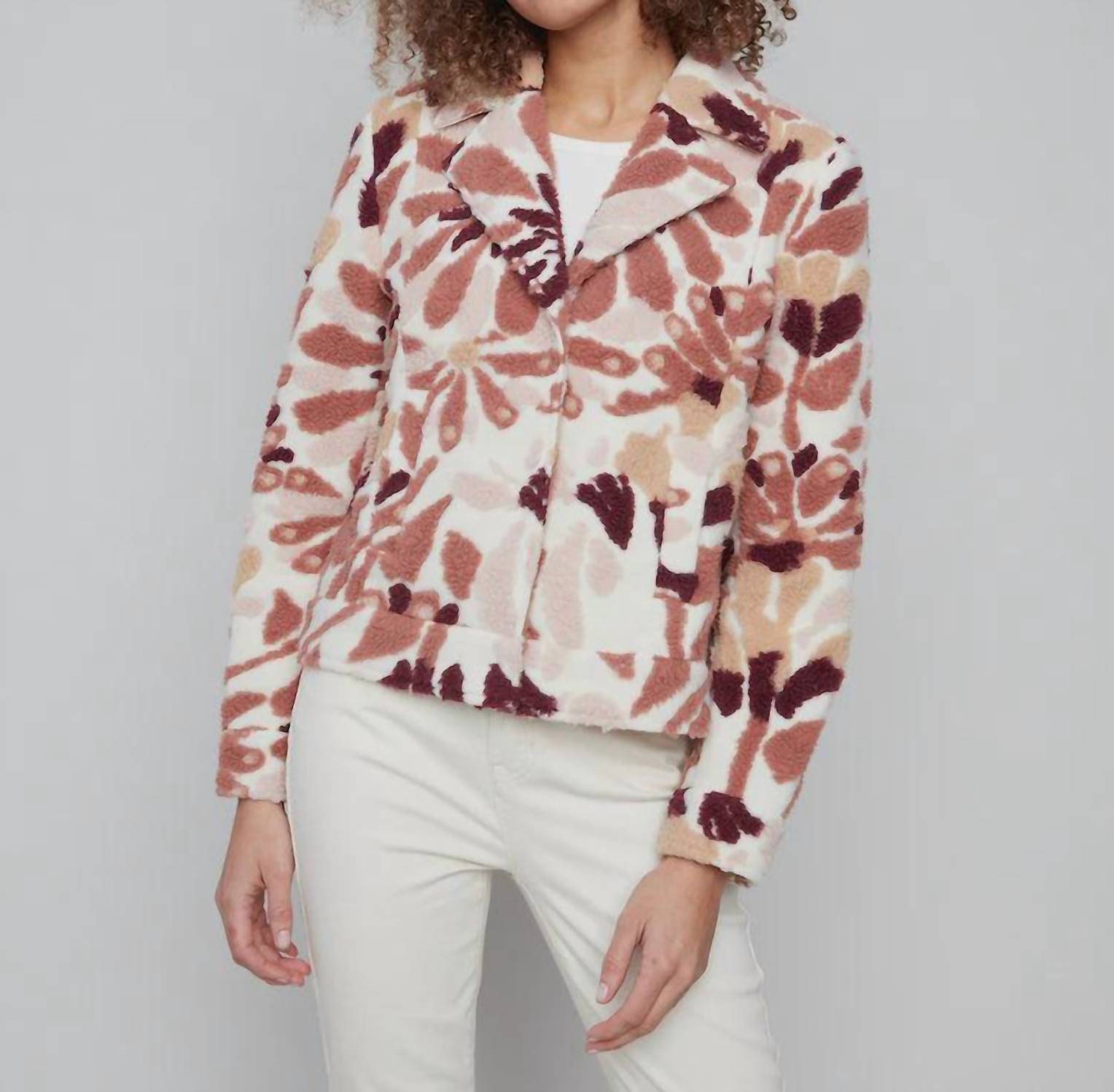 Charlie B - Floral Sherpa Fleece Short Coat