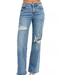 Risen - High Rise Wide Leg Distressed Jeans