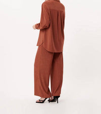 FRNCH Maelle Flowing Shirt in orange brule - women's long sleeve top - detail view